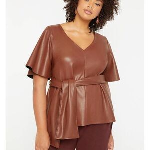 Eloquii Faux Leather Tie Waist Flutter Sleeve Top 20